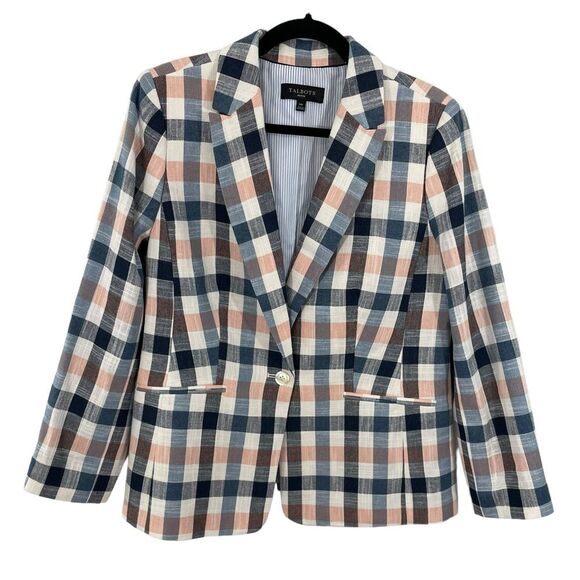 NEW‎ Talbots Vivid Plaid Blazer Ivory Multi Size 14P Petite - Picture 2 of 8
